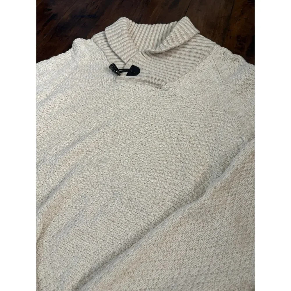 H&M Shawl Collar Pullover Sweater Mens L Beige Wool Blend Knit Casual Preppy